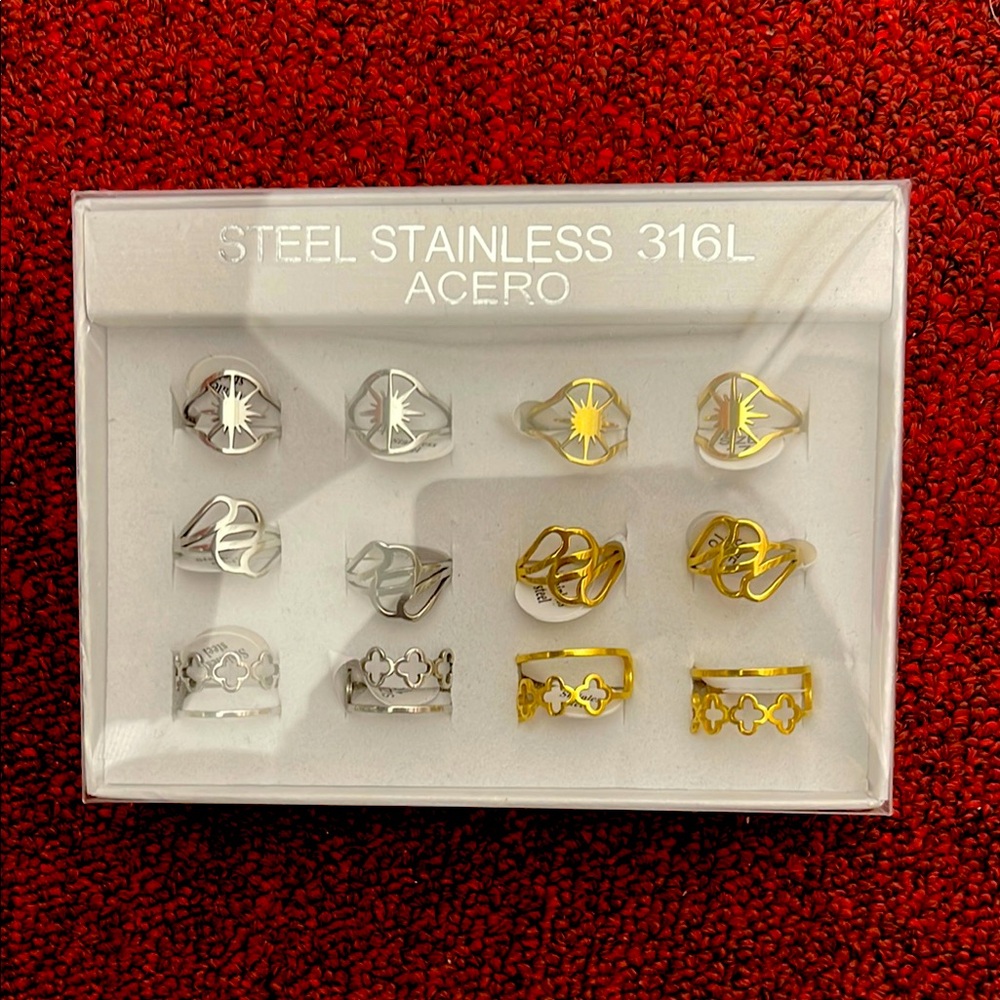Fashion Jewelry Stainless Steel and Gold Rings Set
